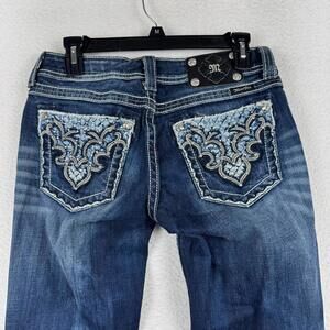Y2K Miss Me Womens 28 Low Rise Bootcut Denim Jeans Distressed Pocket Embroidery